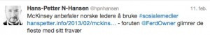 Tweet frå Hans Petter N_Hansen